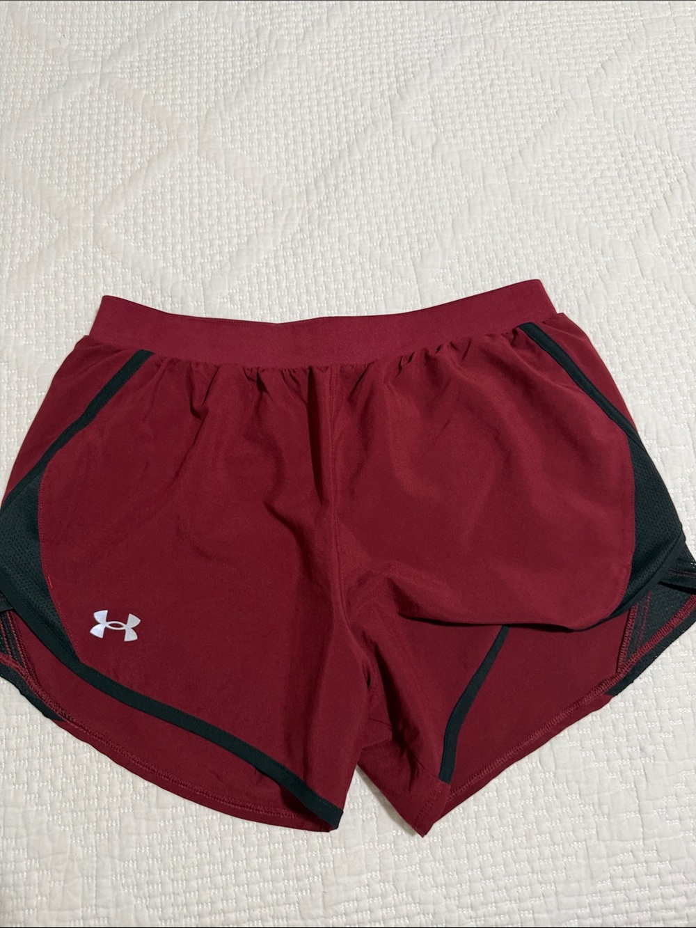 Under Armour Women's Maroon Athletic Shorts with Black Trim